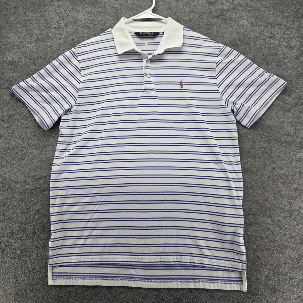 Polo Golf Ralph Lauren Polo Shirt Mens M White Striped Moisture Wicking Golf